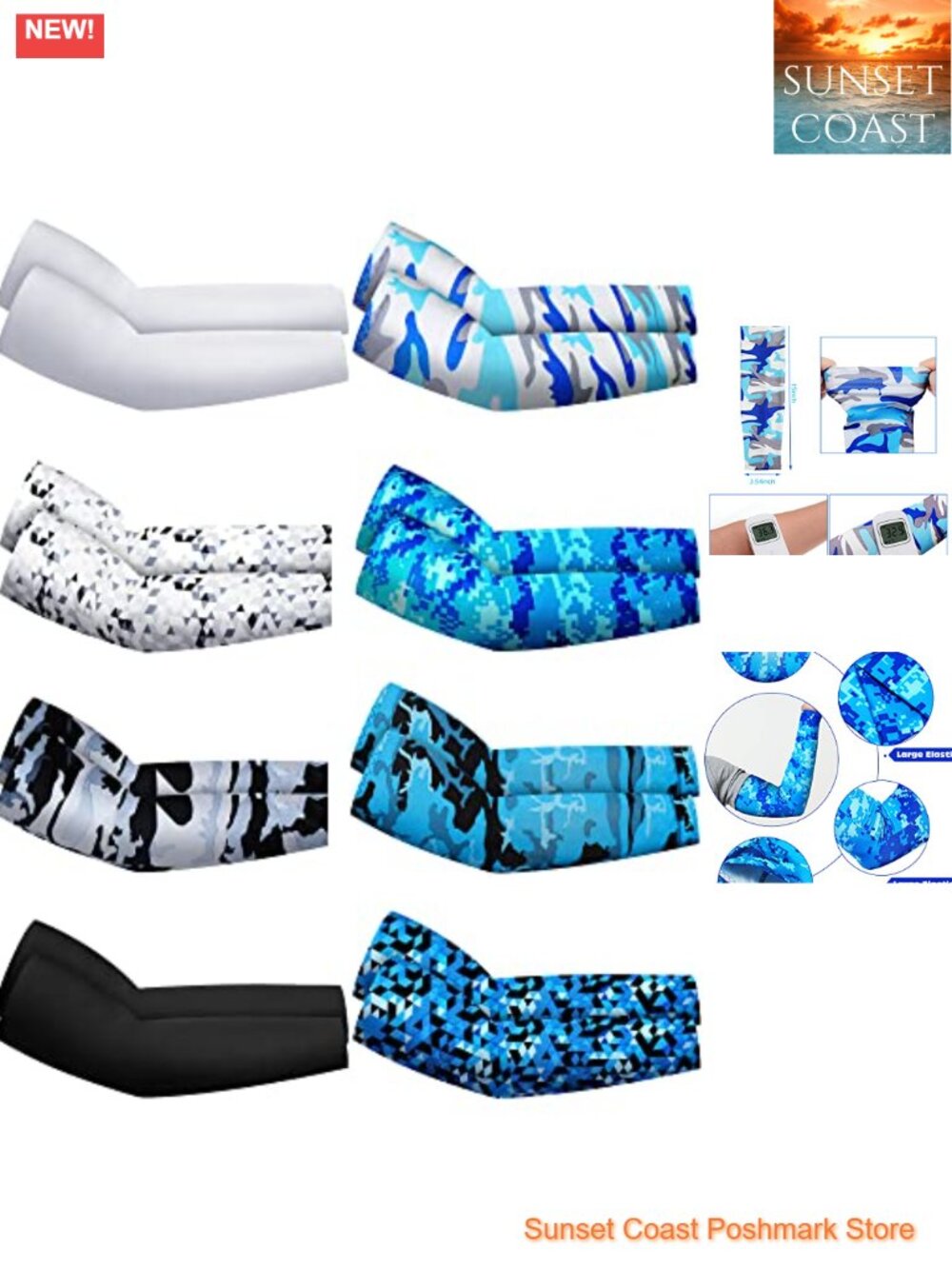 8 Pairs Cooling Compression Arm Sleeves UPF 50 UV Sun Protection Nylon Spandex